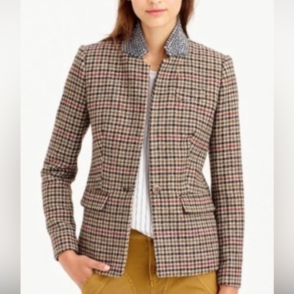 J. Crew Houndstooth Blazer with Rhinestone Studded Collar